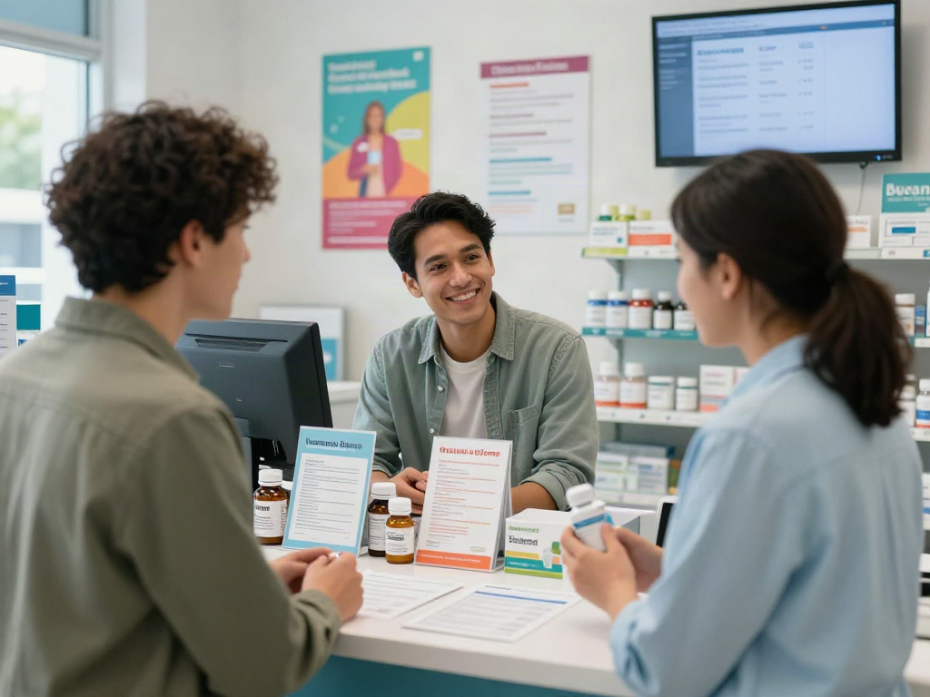 Buy Vyvanse medication consultation at a pharmacy with pharmacist.